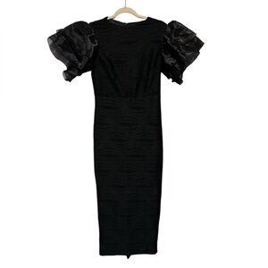 NWT Black Formal Full Length Fitted‎ Maxi Dress Statment Organza Sleeves Medium